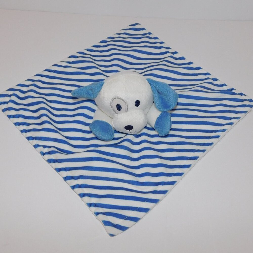 Kidgets Blue White Striped Puppy Dog Plush Security Blanket Baby Lovey Chikitoe